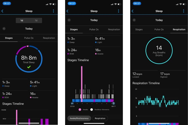 Показатели сна, которые записали часы Fenix 7, можно посмотреть в приложении Garmin Connect.